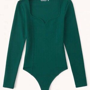 NWOT New Abercrombie and Fitch Long Sleeve Ponte Sweetheart Bodysuit Green Small